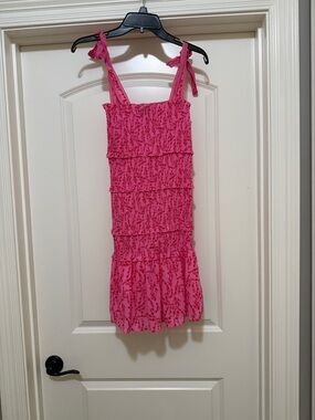 Amazon Pink Ruffle Tiered Mini Dress with Tie Straps